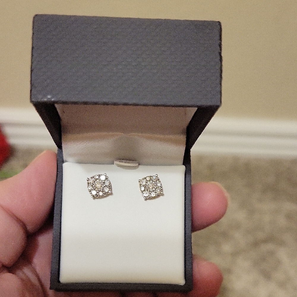 Diamond Earrings In Sterling Silver